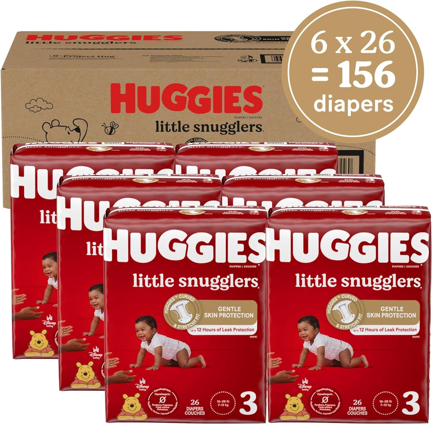 Baby Diapers – Size 3 (16–28 lbs, 156 Count) – Little Snugglers Style