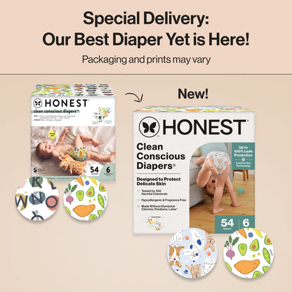 Clean Conscious Baby Diapers – Size 6 (35+ lbs, 54 Count) – Hypoallergenic & Fragrance Free