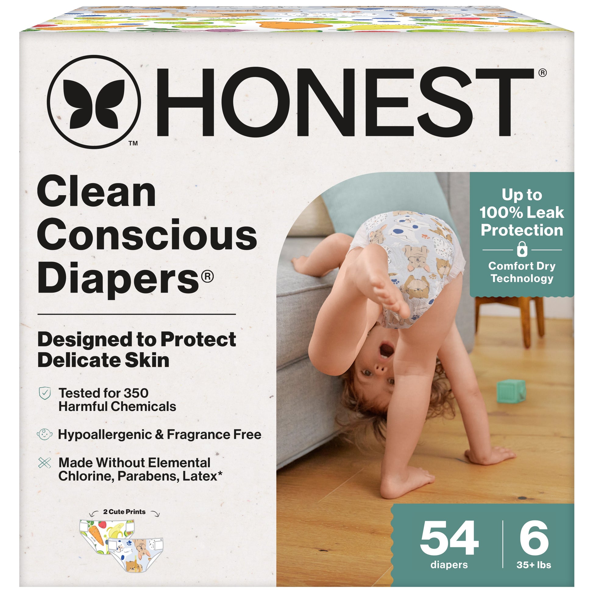 Clean Conscious Baby Diapers – Size 6 (35+ lbs, 54 Count) – Hypoallergenic & Fragrance Free