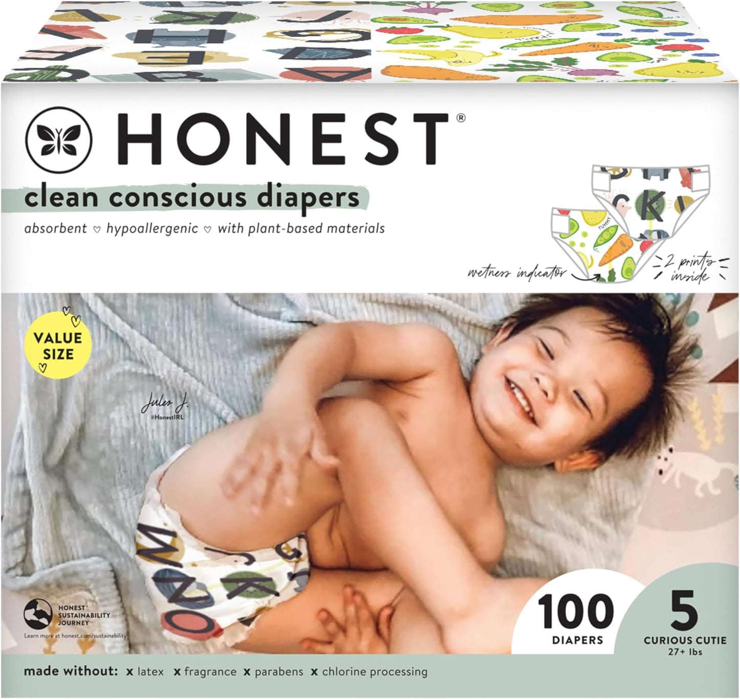 Plant-Based Baby Diapers – Size 5 (27+ lbs, 100 Count)