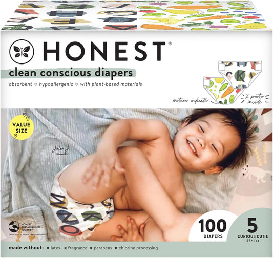 Plant-Based Baby Diapers – Size 5 (27+ lbs, 100 Count)