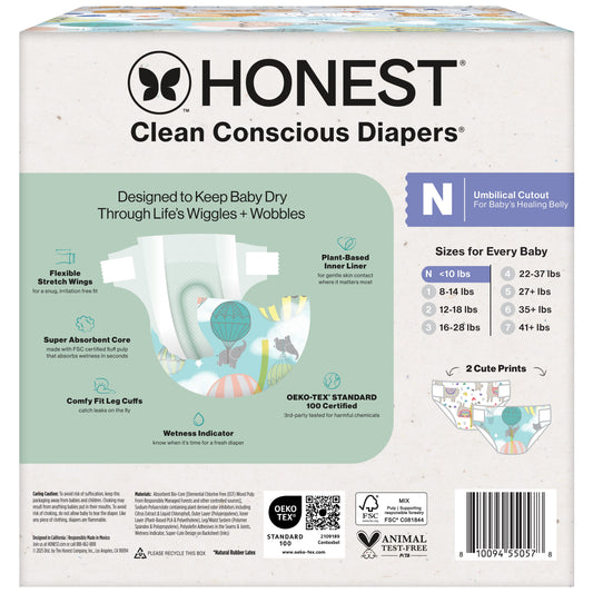 Clean Conscious® Baby Diapers – Newborn Size (<10 lbs, 108 Count) – Hypoallergenic & Plant-Based