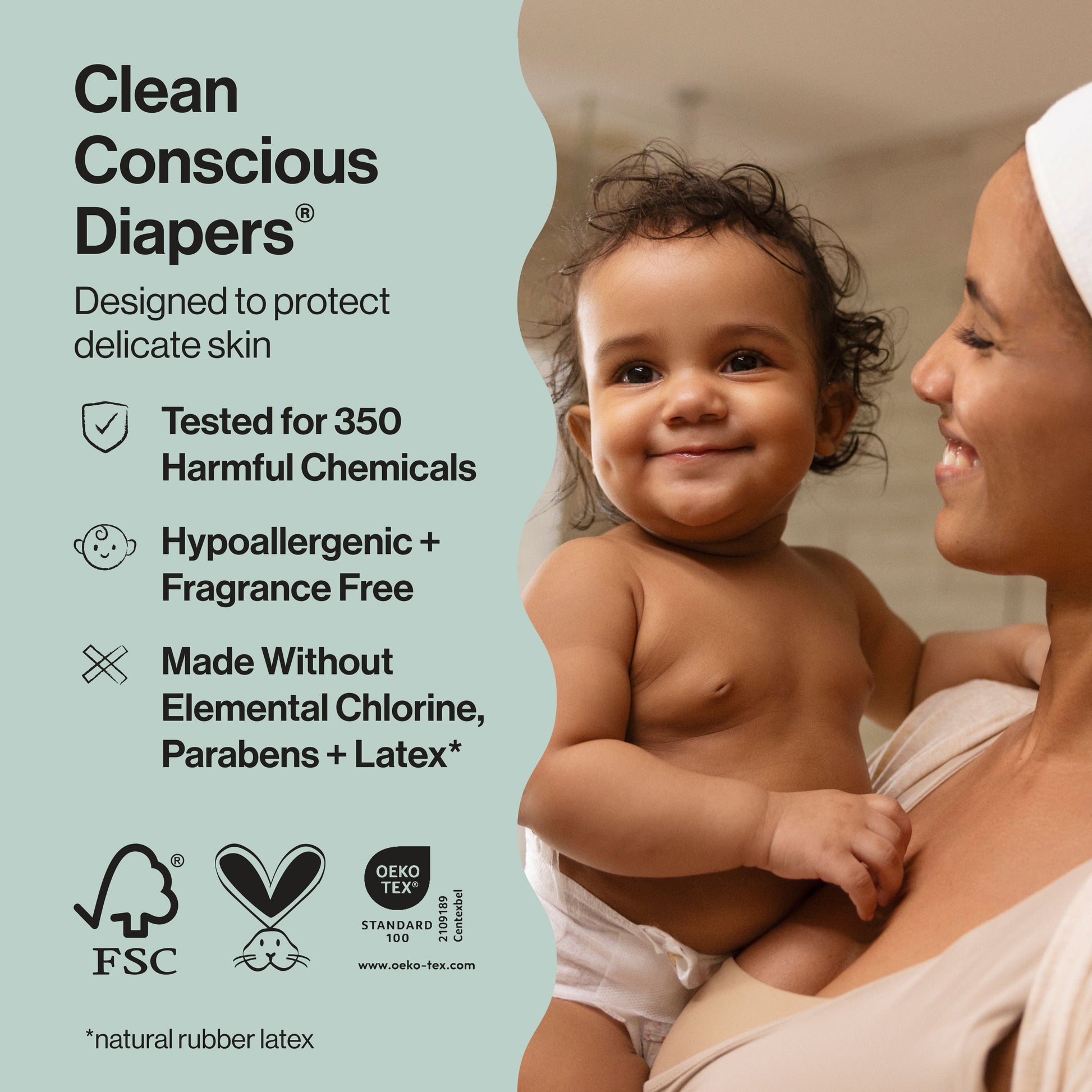 Clean Conscious® Baby Diapers – Newborn Size (<10 lbs, 108 Count) – Hypoallergenic & Plant-Based