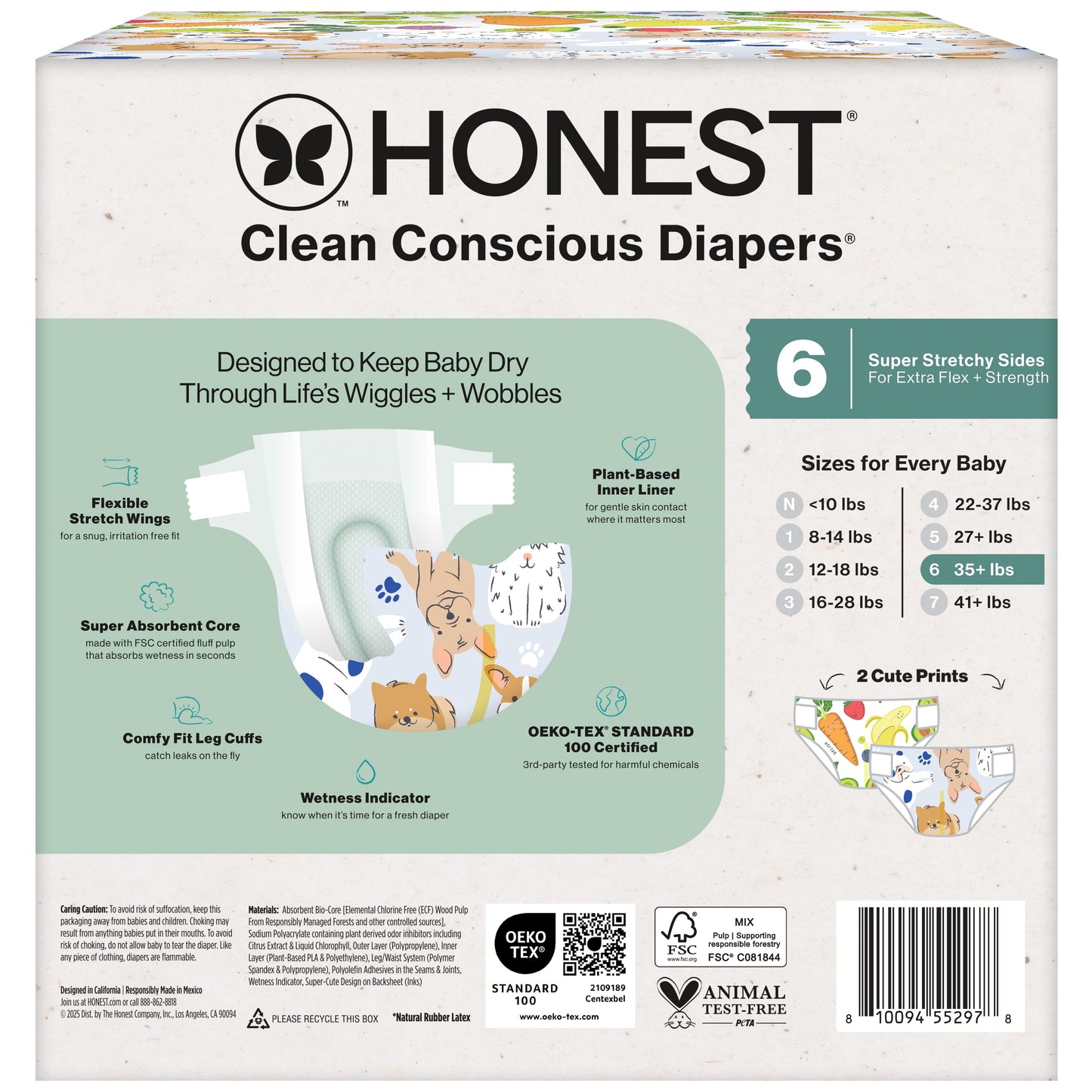 Clean Conscious Baby Diapers – Size 6 (35+ lbs, 54 Count) – Hypoallergenic & Fragrance Free