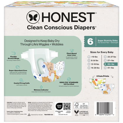 Clean Conscious Baby Diapers – Size 6 (35+ lbs, 54 Count) – Hypoallergenic & Fragrance Free