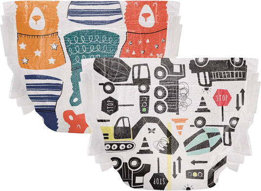 Clean Conscious Diapers | Plant-Based, Sustainable | Beary Cool + Big Trucks | Super Club Box, Size 6 (35+ Lbs), 88 Count
