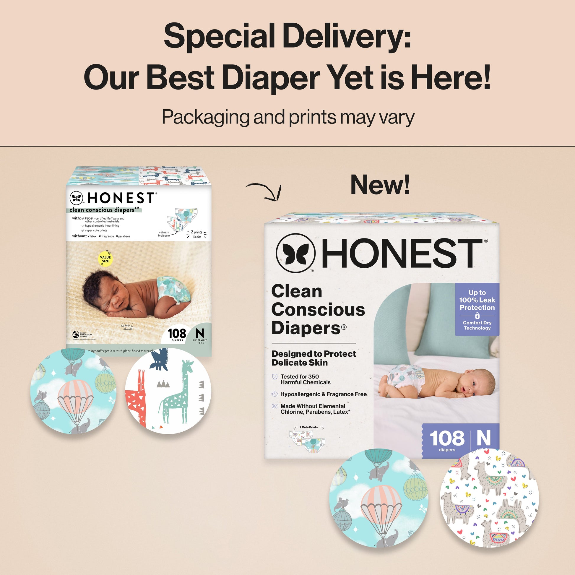 Clean Conscious® Baby Diapers – Newborn Size (<10 lbs, 108 Count) – Hypoallergenic & Plant-Based